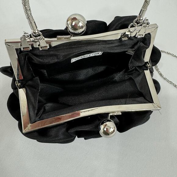 Women's Black Evening Clutch Floral Handbag Party Purse Detachable Chain Strap - Picture 10 of 16